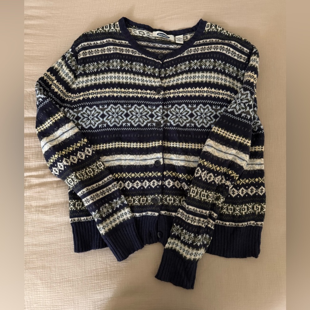 Old Navy Navy and Cream Patterned Cardigan